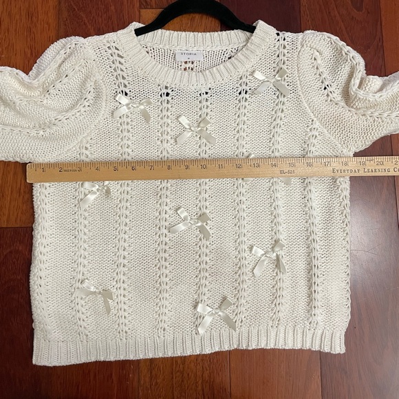 STORIA Anthropologie Allover Bow Sweater Cropped Ribbon Bow Coquette Sz M - Picture 7 of 10